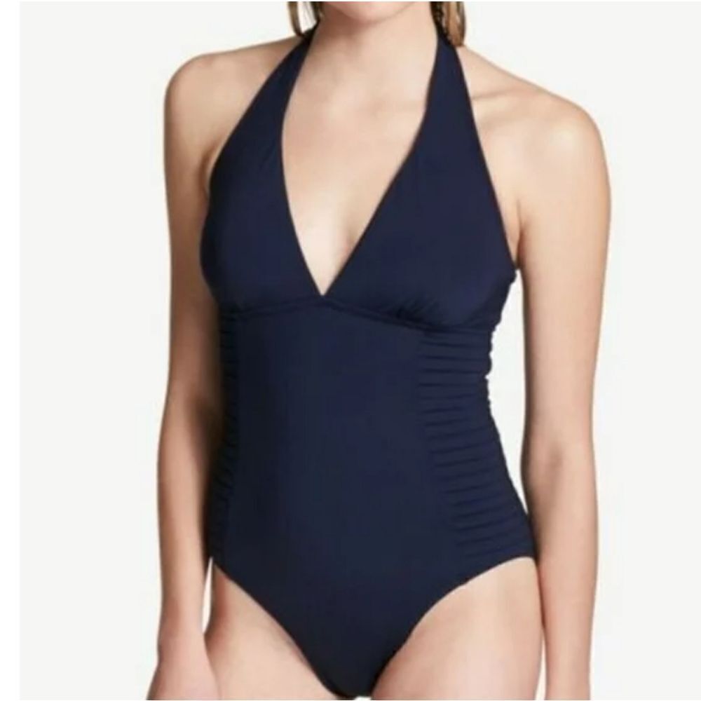 Calvin Klein Women's Side-Pleated navy blue halter One Piece Swimsuit Size 6